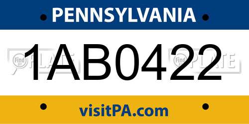 1AB0422 Pennsylvania License Plate