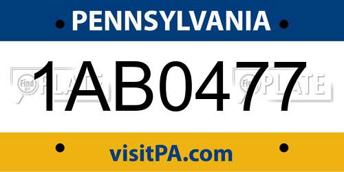 1AB0477 Pennsylvania License Plate