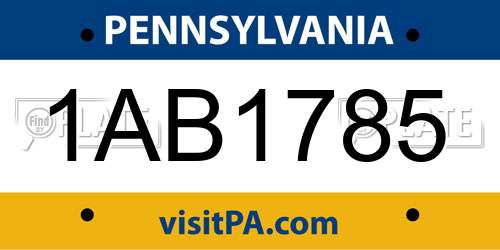 1AB1785 Pennsylvania License Plate