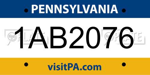 1AB2076 Pennsylvania License Plate