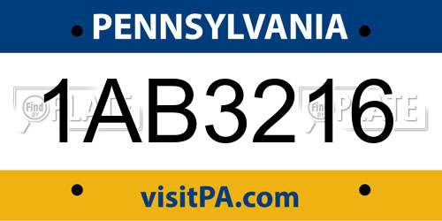 1AB3216 Pennsylvania License Plate