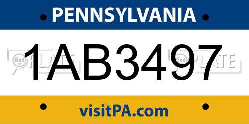 1AB3497 Pennsylvania License Plate