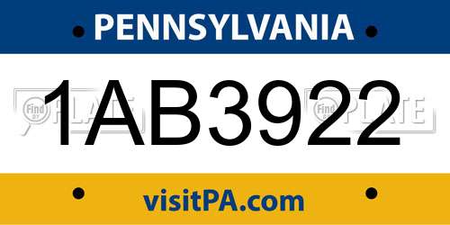1AB3922 Pennsylvania License Plate