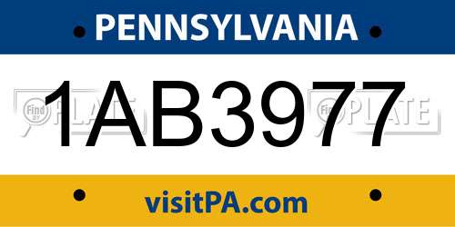 1AB3977 Pennsylvania License Plate