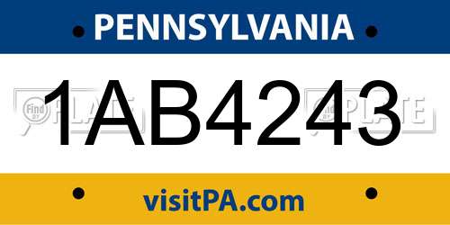 1AB4243 Pennsylvania License Plate