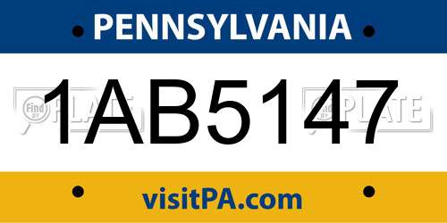 1AB5147 Pennsylvania License Plate
