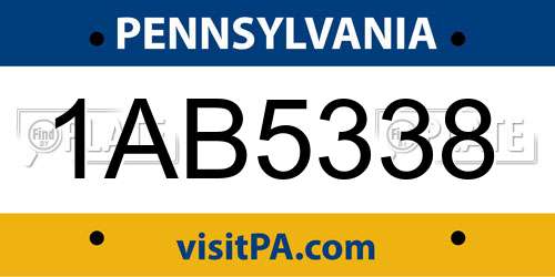 1AB5338 Pennsylvania License Plate