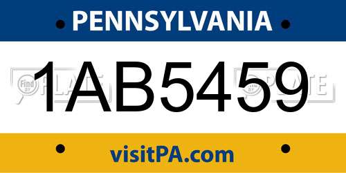 1AB5459 Pennsylvania License Plate