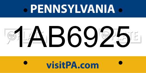 1AB6925 Pennsylvania License Plate