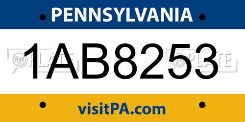 1AB8253 Pennsylvania License Plate
