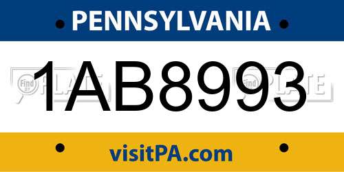 1AB8993 Pennsylvania License Plate