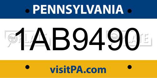 1AB9490 Pennsylvania License Plate