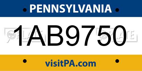 1AB9750 Pennsylvania License Plate