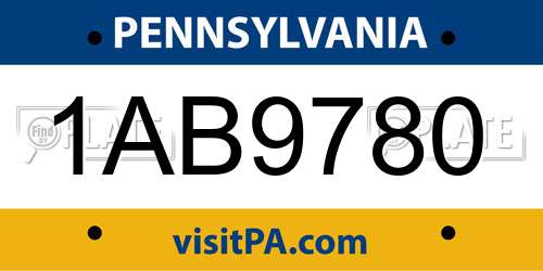 1AB9780 Pennsylvania License Plate