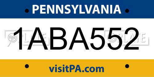 1ABA552 Pennsylvania License Plate