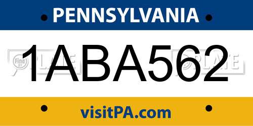 1ABA562 Pennsylvania License Plate