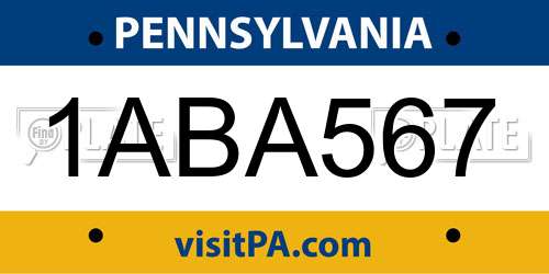 1ABA567 Pennsylvania License Plate