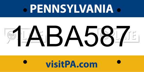 1ABA587 Pennsylvania License Plate