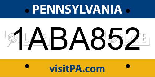 1ABA852 Pennsylvania License Plate