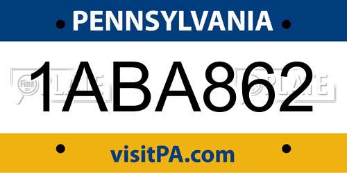 1ABA862 Pennsylvania License Plate