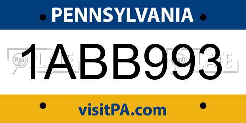 1ABB993 Pennsylvania License Plate