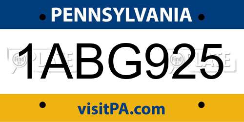 1ABG925 Pennsylvania License Plate