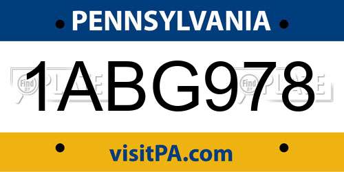 1ABG978 Pennsylvania License Plate