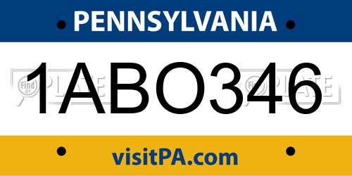 1ABO346 Pennsylvania License Plate