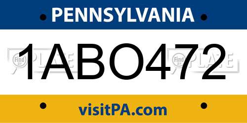 1ABO472 Pennsylvania License Plate