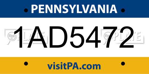 1AD5472 Pennsylvania License Plate