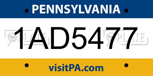 1AD5477 Pennsylvania License Plate