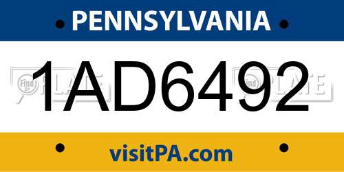 1AD6492 Pennsylvania License Plate