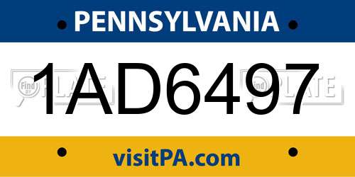1AD6497 Pennsylvania License Plate