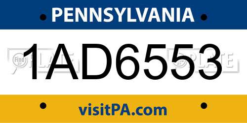1AD6553 Pennsylvania License Plate