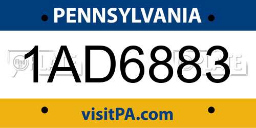 1AD6883 Pennsylvania License Plate