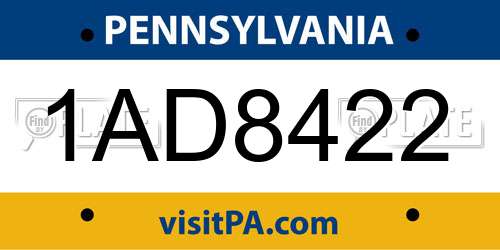 1AD8422 Pennsylvania License Plate