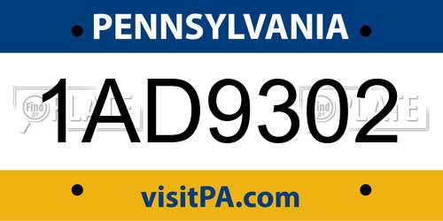1AD9302 Pennsylvania License Plate