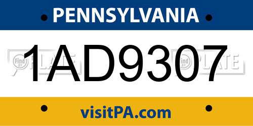 1AD9307 Pennsylvania License Plate