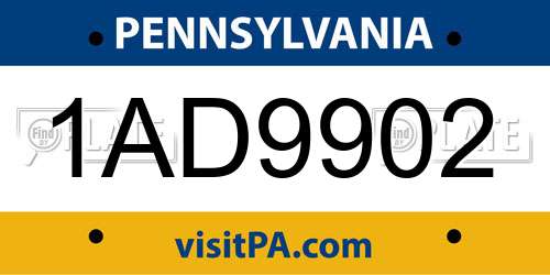 1AD9902 Pennsylvania License Plate