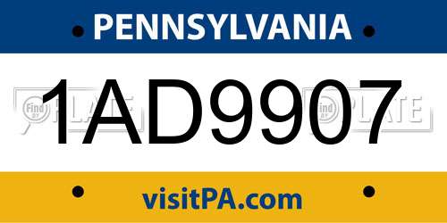 1AD9907 Pennsylvania License Plate