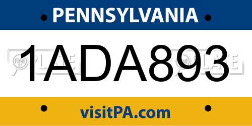 1ADA893 Pennsylvania License Plate