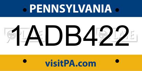 1ADB422 Pennsylvania License Plate