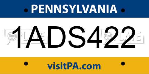 1ADS422 Pennsylvania License Plate
