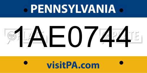 1AE0744 Pennsylvania License Plate