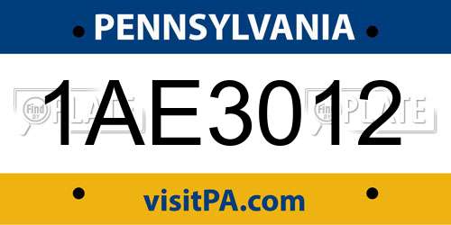 1AE3012 Pennsylvania License Plate