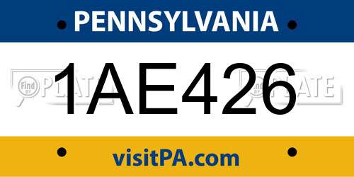 1AE426 Pennsylvania License Plate