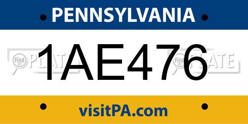 1AE476 Pennsylvania License Plate