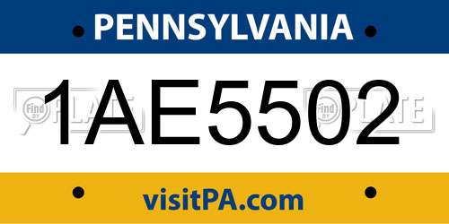 1AE5502 Pennsylvania License Plate