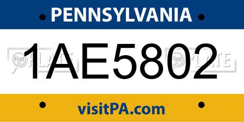 1AE5802 Pennsylvania License Plate