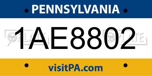 1AE8802 Pennsylvania License Plate
